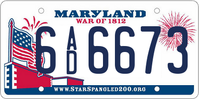 MD license plate 6AD6673