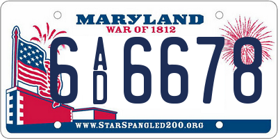 MD license plate 6AD6678