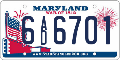 MD license plate 6AD6701