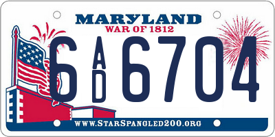 MD license plate 6AD6704