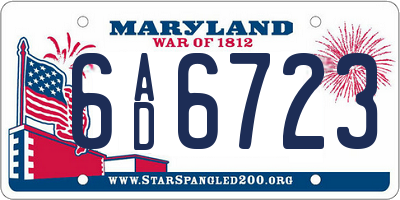 MD license plate 6AD6723