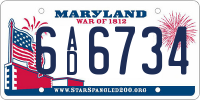 MD license plate 6AD6734