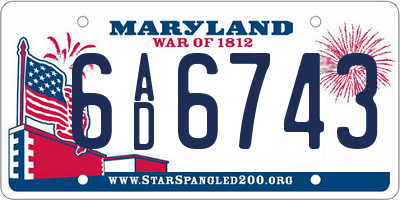 MD license plate 6AD6743