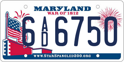 MD license plate 6AD6750