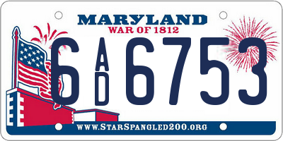 MD license plate 6AD6753