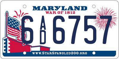 MD license plate 6AD6757
