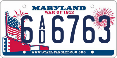 MD license plate 6AD6763
