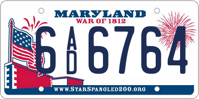 MD license plate 6AD6764