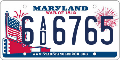 MD license plate 6AD6765
