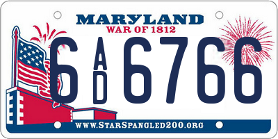 MD license plate 6AD6766
