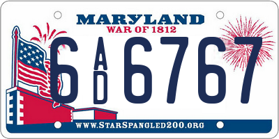 MD license plate 6AD6767