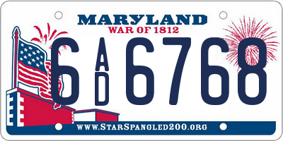 MD license plate 6AD6768