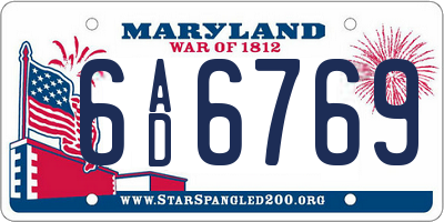 MD license plate 6AD6769