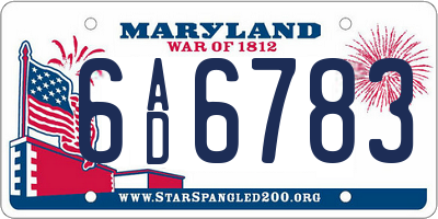 MD license plate 6AD6783