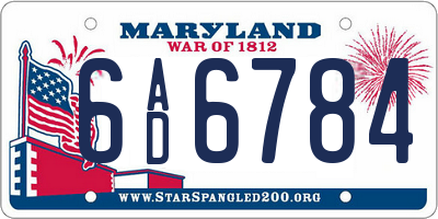 MD license plate 6AD6784