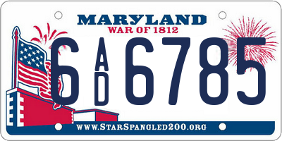MD license plate 6AD6785