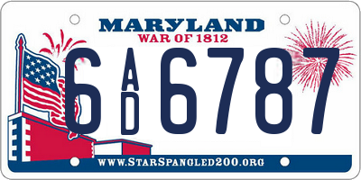 MD license plate 6AD6787
