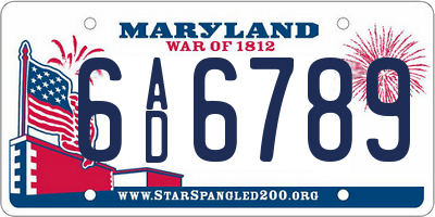 MD license plate 6AD6789