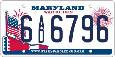 MD license plate 6AD6796