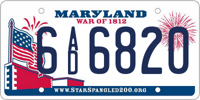 MD license plate 6AD6820