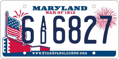 MD license plate 6AD6827