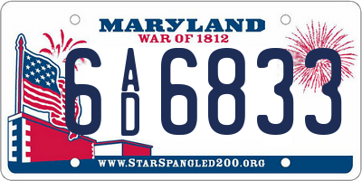 MD license plate 6AD6833