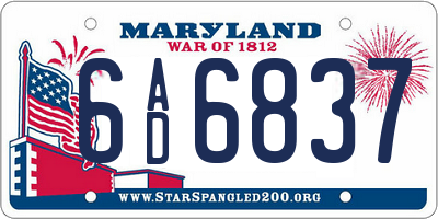 MD license plate 6AD6837