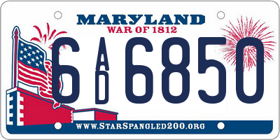MD license plate 6AD6850