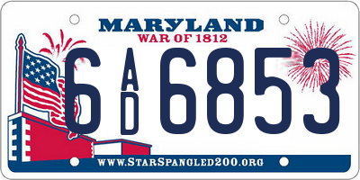 MD license plate 6AD6853