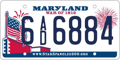MD license plate 6AD6884