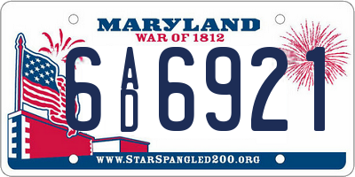 MD license plate 6AD6921