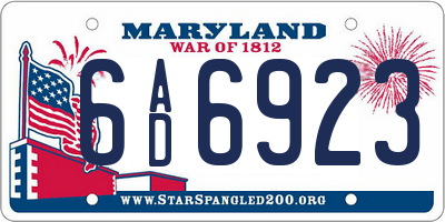 MD license plate 6AD6923