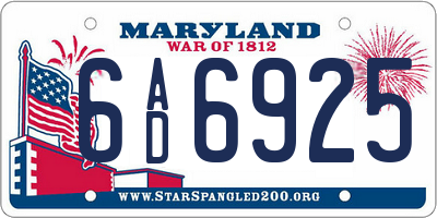 MD license plate 6AD6925