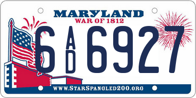 MD license plate 6AD6927