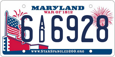 MD license plate 6AD6928