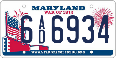 MD license plate 6AD6934