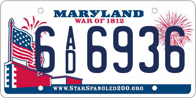 MD license plate 6AD6936