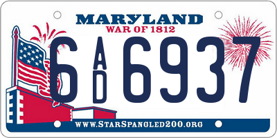 MD license plate 6AD6937