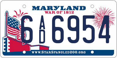 MD license plate 6AD6954