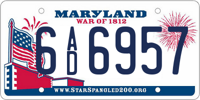 MD license plate 6AD6957