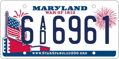 MD license plate 6AD6961