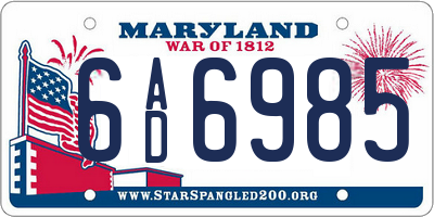 MD license plate 6AD6985