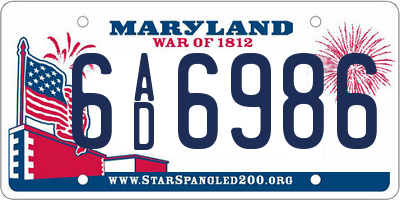 MD license plate 6AD6986