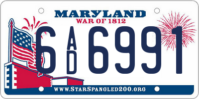 MD license plate 6AD6991