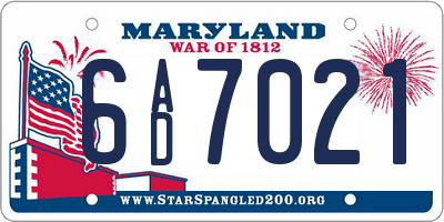 MD license plate 6AD7021