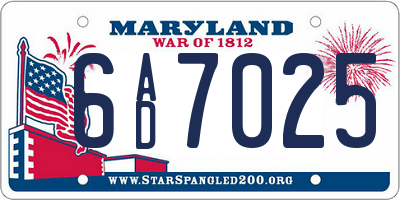MD license plate 6AD7025