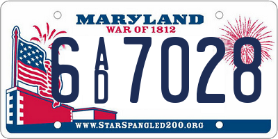MD license plate 6AD7028