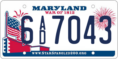 MD license plate 6AD7043