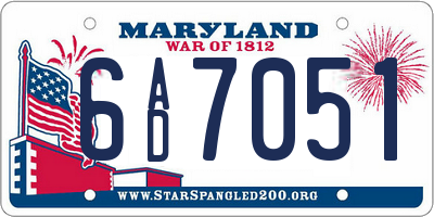 MD license plate 6AD7051