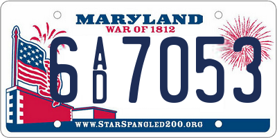 MD license plate 6AD7053